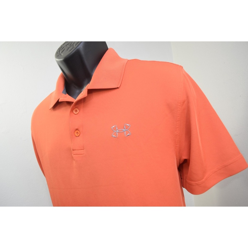 Under Armour Golf Polo Orange HeatGear Loose Performance Short Sleeve Mens Large